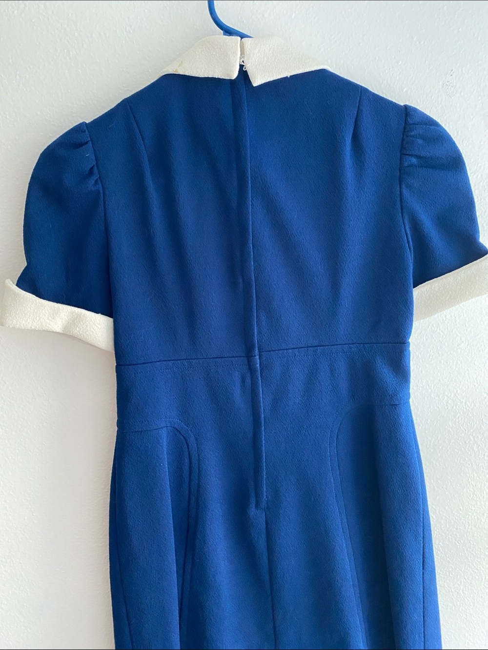 Rare Vintage 1970s Union Made Embroidered  Navy Blue Collared Cuffed Dress - Picture 5 of 10